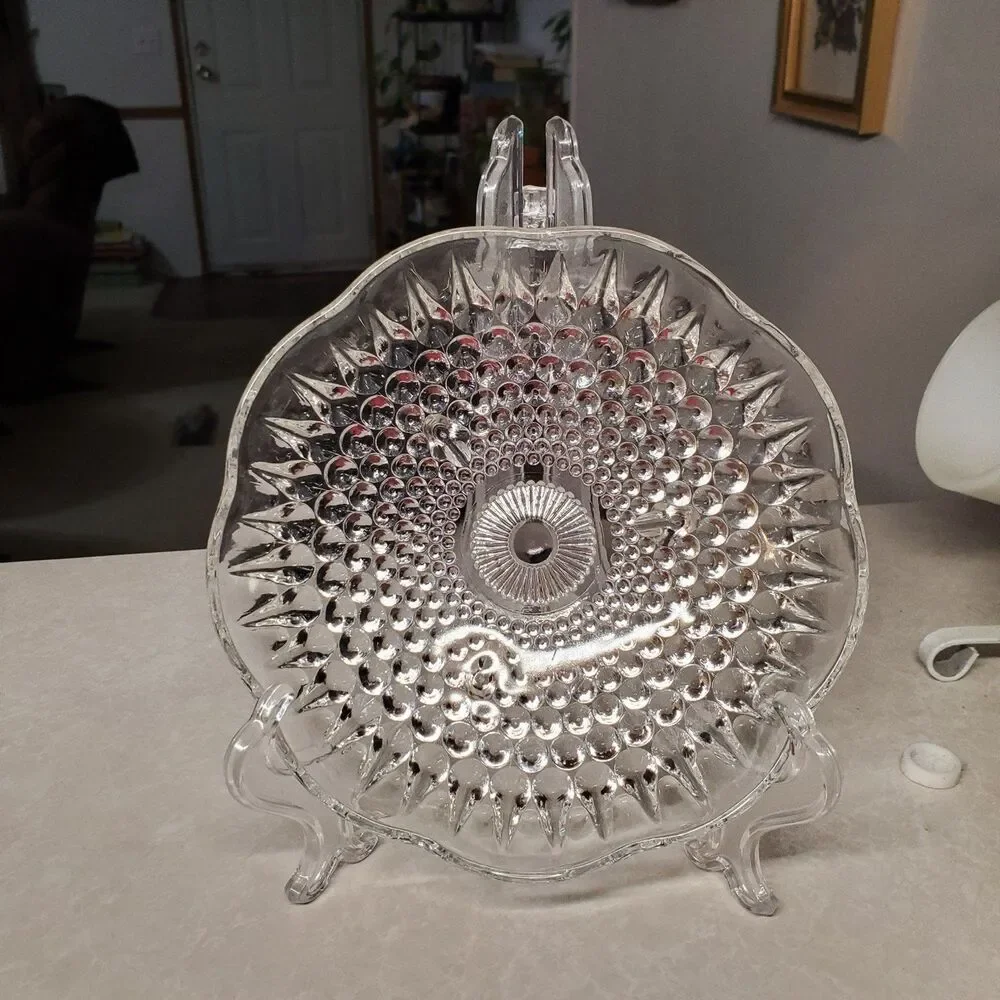 Vintage Anchor Hocking 3-Toed Footed Clear Hobnail Candy Dish Bowl.